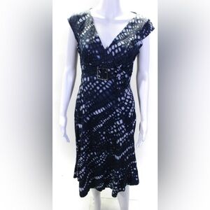 KAREN MILLEN Kate Middleton Princess Blue‎ Black B Neck Knee Length Belt Print 4